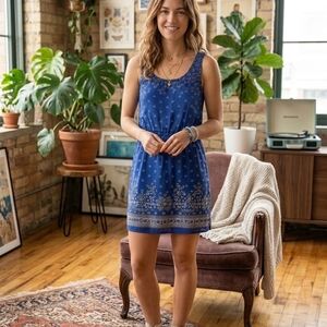 H&M Royal Blue Floral-Print Sleeveless Mini Dress